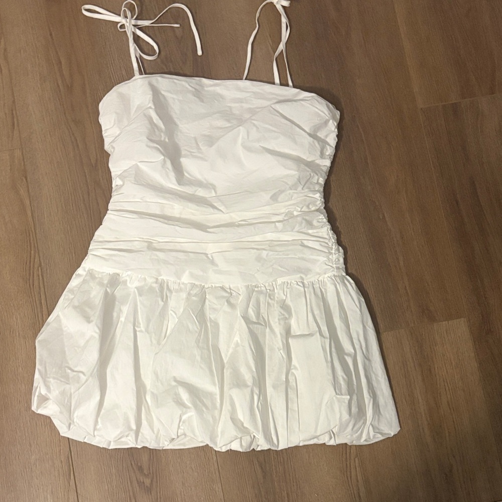 Le Lis White Tie-Strap Ruched bubble  Mini Dress